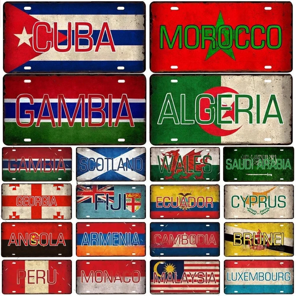 Office Furniture World - World Country Flag Vintage License Plate