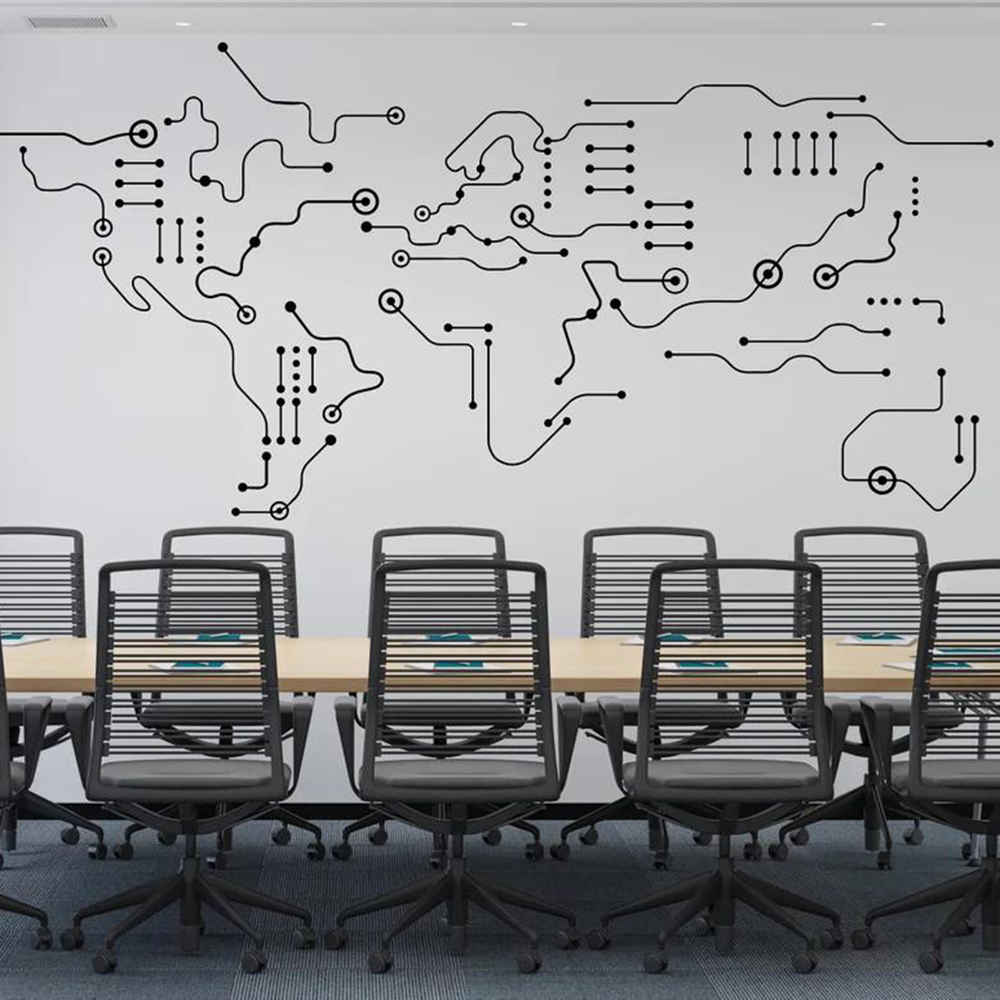 Office Furniture World - Circuit Board World Map Office Wall