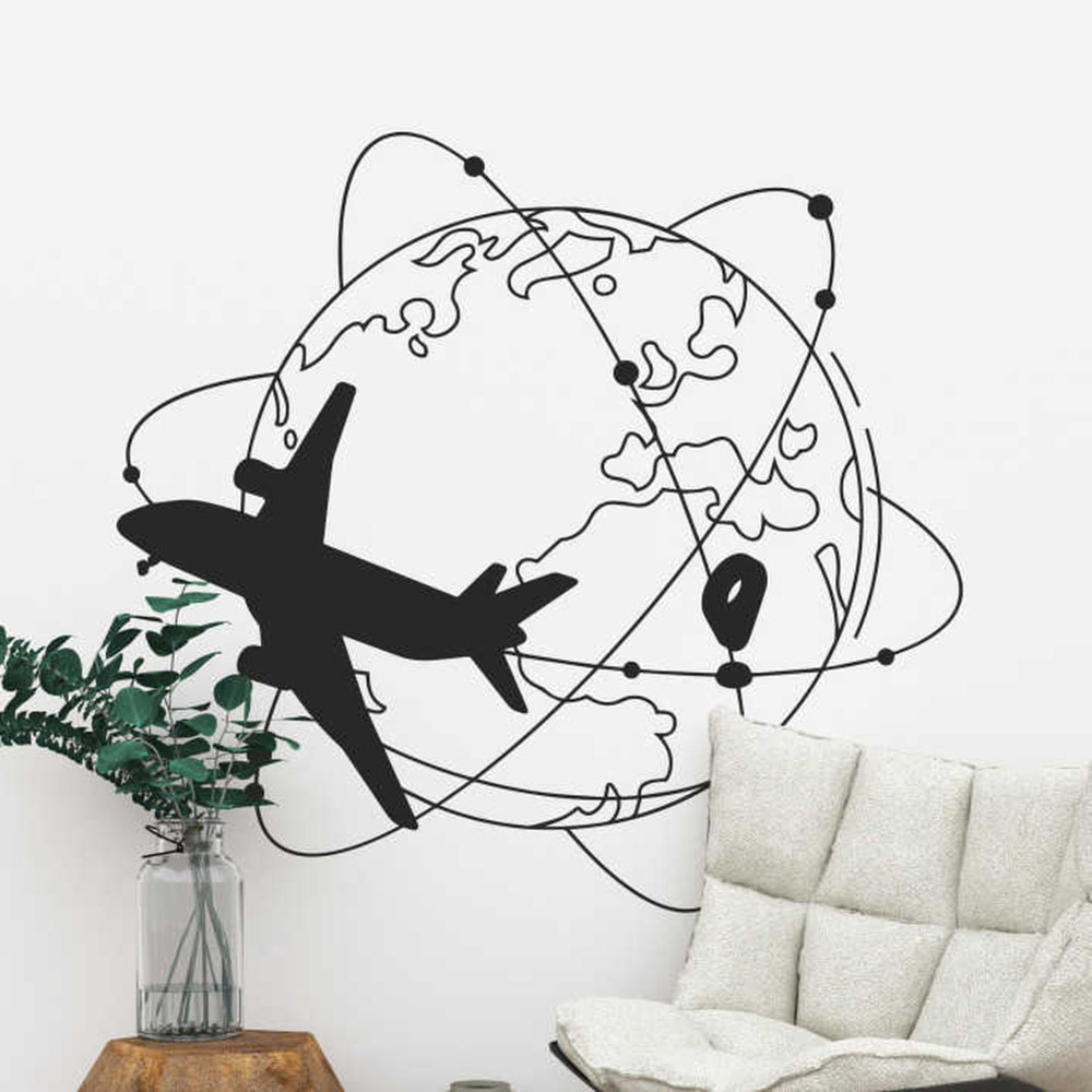 Office Furniture World - Large Travel The World Airplane Wall