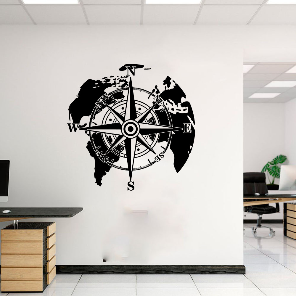 Office Furniture World - Modern World Map Compass Camper Wall