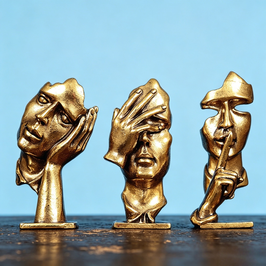 Set of 3 Brass Abstract Face S - Office Furniture Group review and price