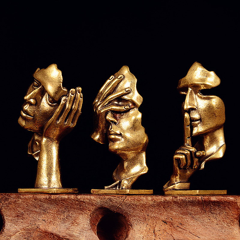Set of 3 Brass Abstract Face S - Office Furniture Group review and price