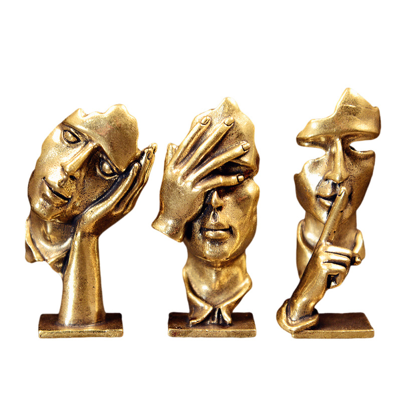 Set of 3 Brass Abstract Face S - Office Furniture Group review and price